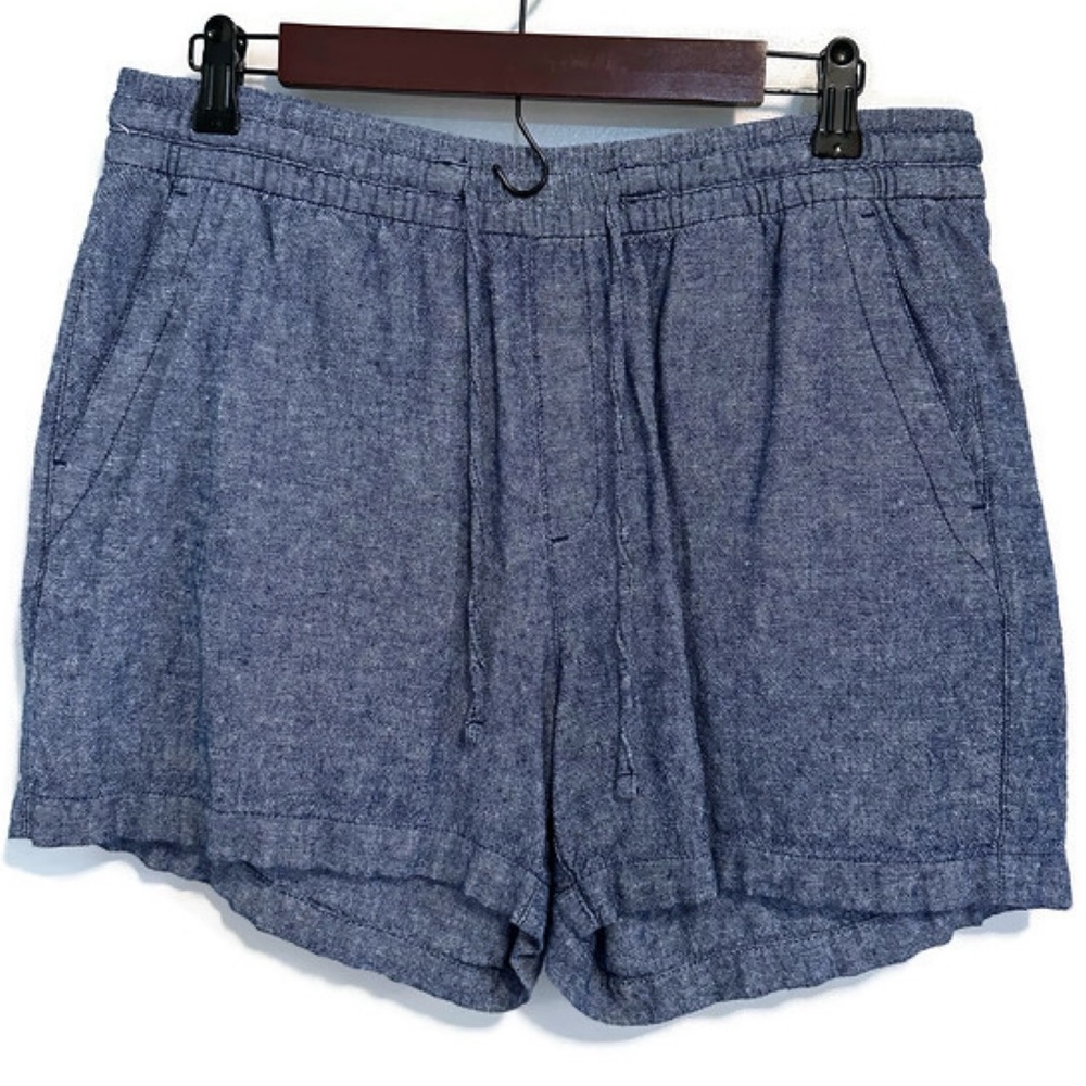 Blue Linen Blend Shorts